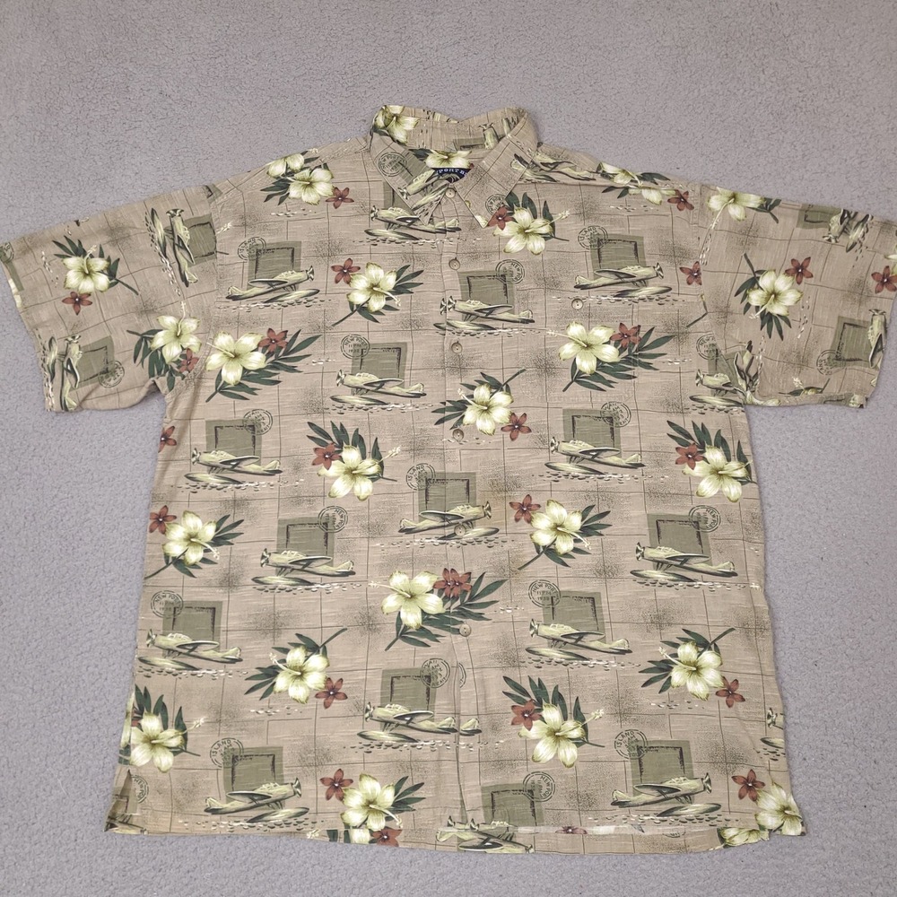 Newport Blue Hawaiian Shirt Mens XXL Seaplane Hibiscus Floral‎ Button Down